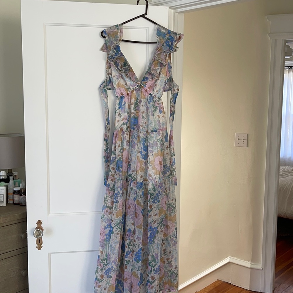 Red Dress Floral Maxi